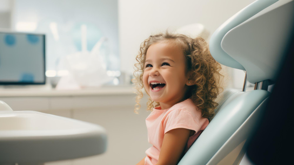 niña sonriendo en dentista